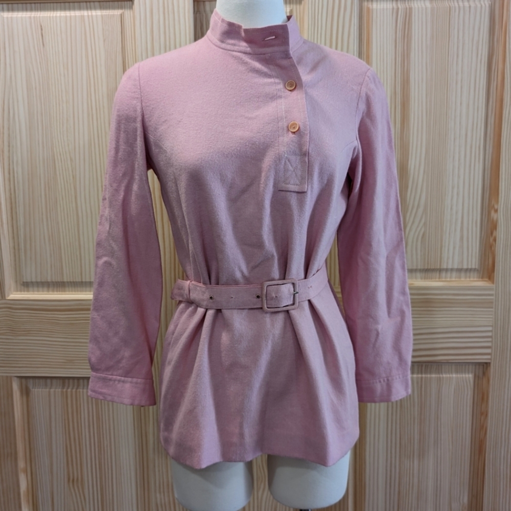 Vintage 60s pink mauve belted pullover tunic top